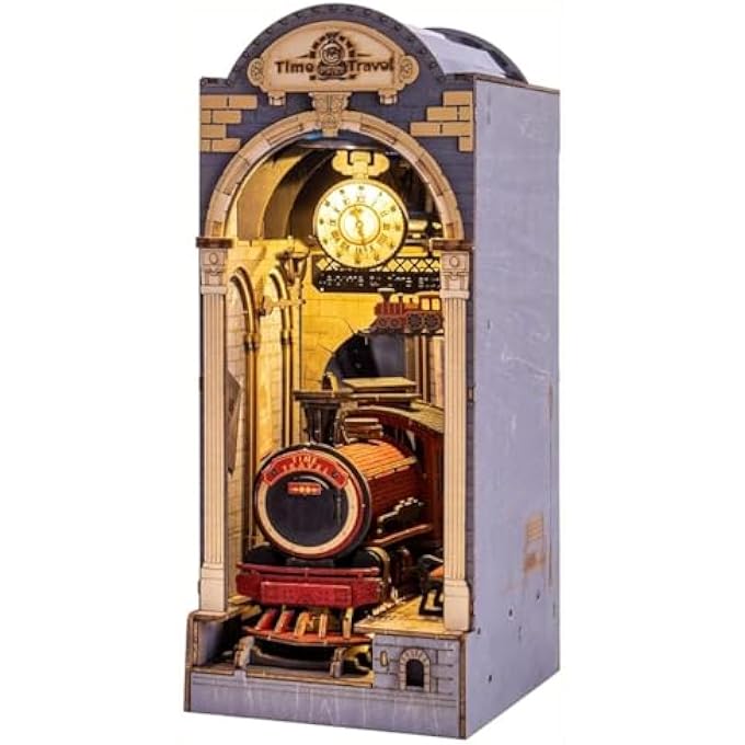 BOOK NOOK KIT DIY MINIATURE HOUSE KIT 3D WOODEN PUZZLE BOOKNOOK DECORATIVE BOOKEND BOOKSHELF HALLOWEEN/CHRISTMAS DECORATIONS/GIFTS FOR ADULTS (TIME TRAVEL) - Image 1